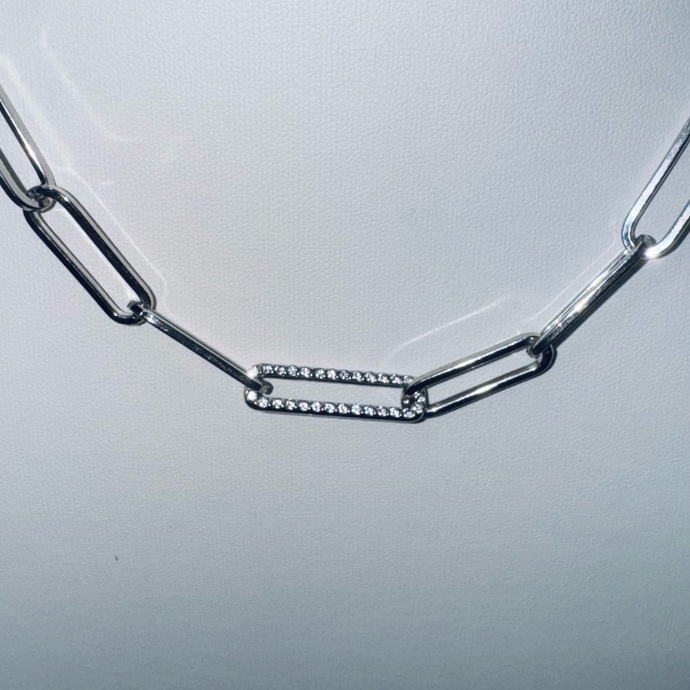 💚💚💚 PAPER-CLIP Pavé Crystal Chain Necklace 18” or less! NWT